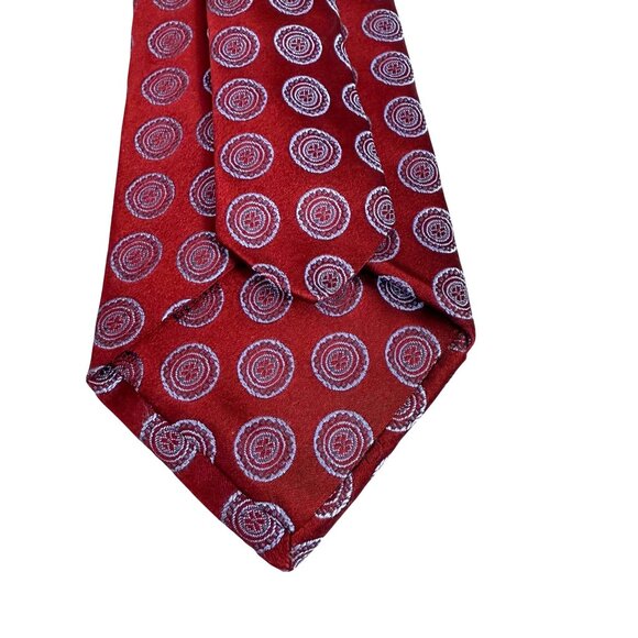 NWT Ike Behar Mens Red Silk Periwinkle Circle Patterned Necktie Tie Made in USA - Picture 7 of 7